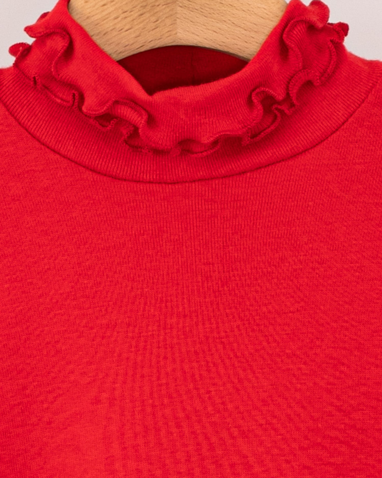 Ruffle Turtleneck Italian Brushed Cotton Red